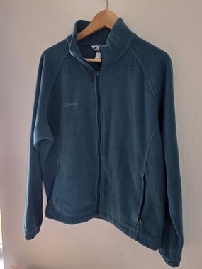 Columbia Teal Zip-Up Fleece Jacket Womens XL Hiking Outdoors Full Zip